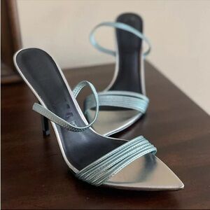 ALIAS MAE Xanthe Metallic Blue Point Toe Leather Heels Size 38